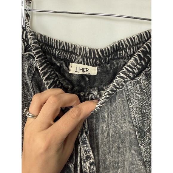j.HER Women's Mineral Wash Wide Leg Lounge Pants Size L Charcoal Black - Picture 4 of 8